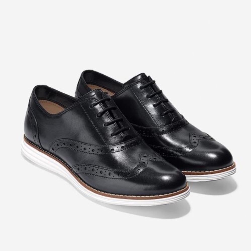 Cole Haan Grand OS Women’s Leather Black Wingtip Oxford Sneaker Lace Up Sz 9.5